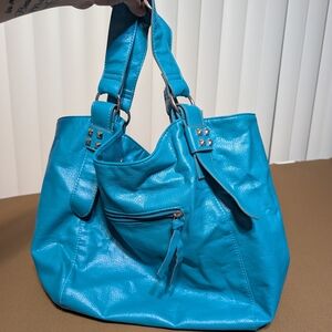Blue Leather Tote Bag